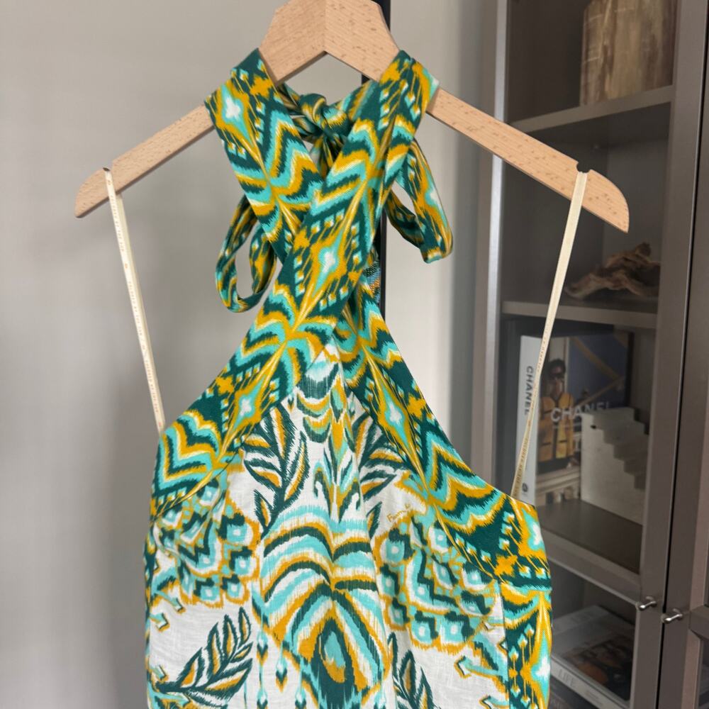 FARM RIO Tropical Tapestry Halter Neck Maxi Dress Medium NEW Green Yellow Print - Picture 3 of 7